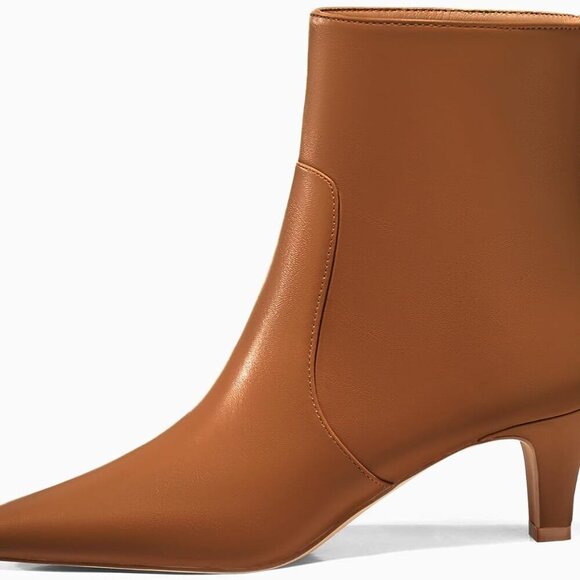 Women's Faux Leather Kitten Heel Ankle Boots Fall Comfort Elegant Style - Picture 3 of 5